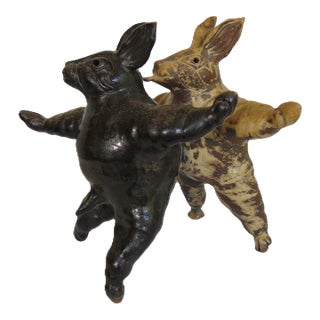 Vintage Handmade Dancing Rabbits Pottery Sculpture by Peter Rose 14"w X 10"d X 12"h For Sale