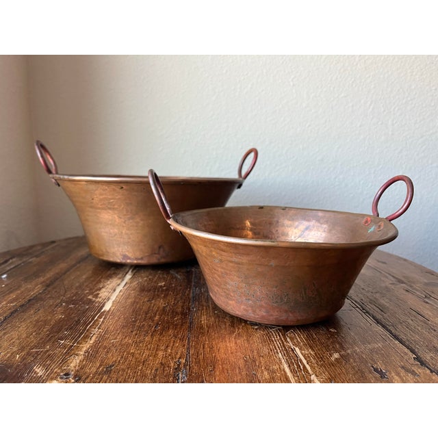 Antique Hammered Copper Kettle Pot or Jam Pot or Pan with Handles Set of 2 12.5” width, 10 7/8” depth and 6.5” height 9.5”...