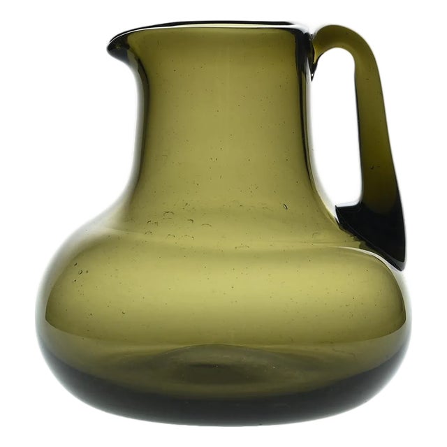 Olive Green Blown Glass Jug by Claude Morin, Dieulefit, 1976 For Sale