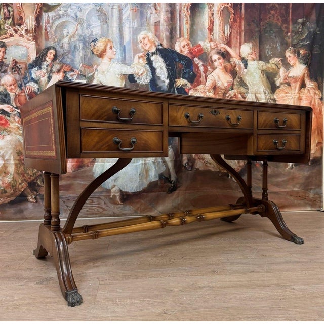English Mahogany Double-Sided Desk, 1900s For Sale - Image 4 of 8