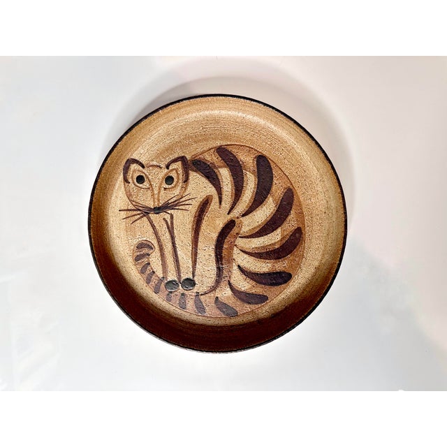 Studio Ceramic Art Plate with Cat Motif from Sgrafo Modern, 1960s For Sale - Image 9 of 9