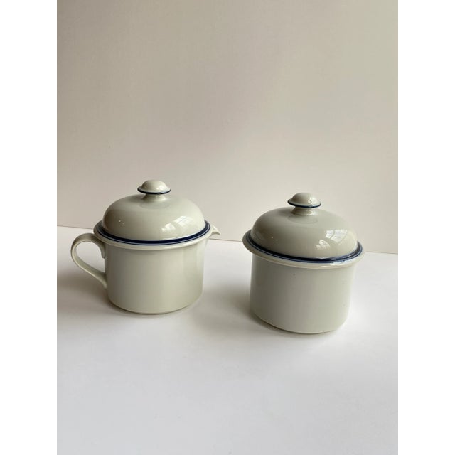 White Vintage Dansk International Design Bistro Christianshavn White With Blue Trim Cream & Sugar Bowl Set, Made in Japan- Set of 2 For Sale - Image 8 of 8