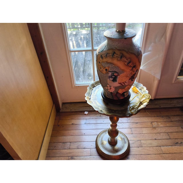 Vintage Frederick Cooper Tobacco Leaf Table Lamp Featuring Hand-Painted Floral and Bird Motifs. For Sale - Image 18 of 18