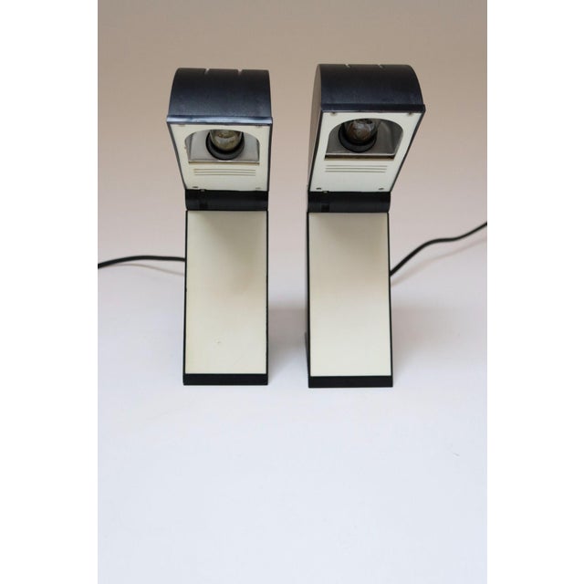 Pair of diminutive Postmodern "Disco" Table Lamps by Mario Bertorelle for JM RMD (ca. 1980s, Italy). Composed of round...
