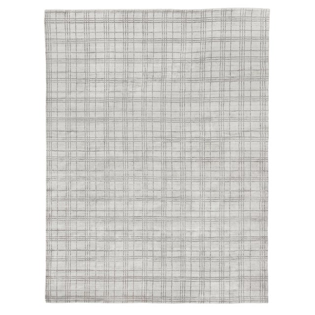 Wood Cambridge Hand loom Bamboo/Silk White/Silver/Gray Rug-9'x12" For Sale - Image 7 of 7