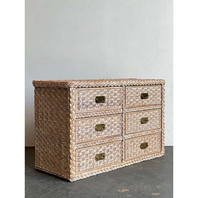 Vintage Braided Washed Rattan Dresser For Sale In West Palm - Image 6 of 12