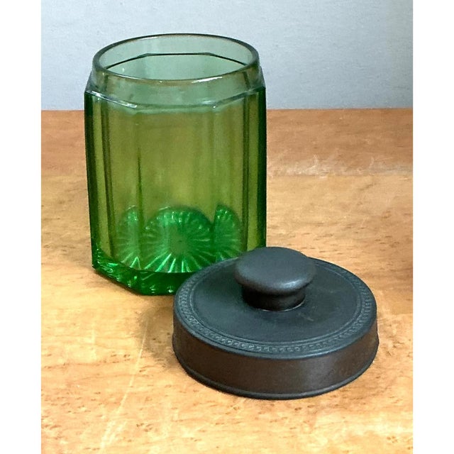 Metal Vintage Octagonal Green Glass Canister For Sale - Image 7 of 12