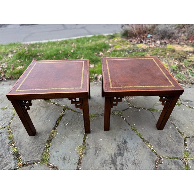 Chinoiserie Mahogany Chinoiserie Side Tables With Gold Inlay, a Pair For Sale - Image 3 of 12