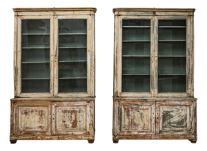 Large Antique Painted Library Cabinets, 1840, Set of 2