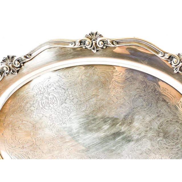 1940s Reed & Barton Silver Tray – Shell Motif Oval Footed Serving Piece For Sale - Image 9 of 12