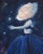 Transcendance by Sybiline | Oil on canvas Woman with a rose for a head in a dark cosmic setting. For Sale
