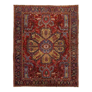 20th Century Antique Heriz Multicolor Floral Medallion Wool Rug