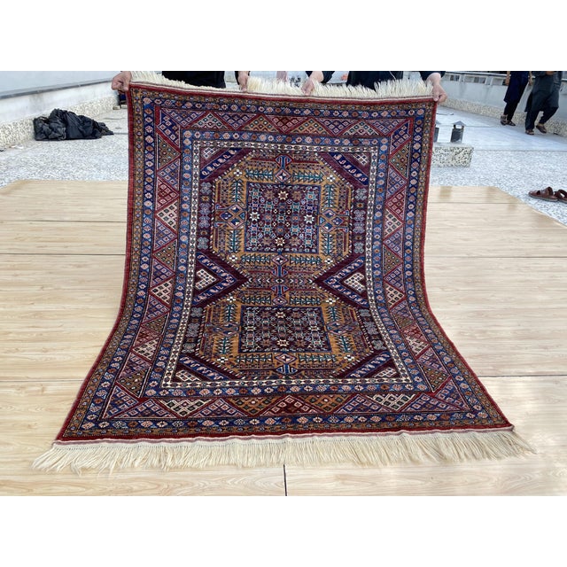 Textile 5x7 Ft. Lori Pambak Kazak Design Rug, Gold Aubergine Wool For Sale - Image 7 of 9