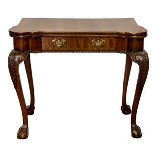 Vintage Maitland Smith Chippendale Mahogany & Leather Flip Top Game Table For Sale