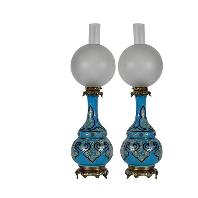 Napoleon III Lamps in Porcelain and Bronze, Set of 2 For Sale