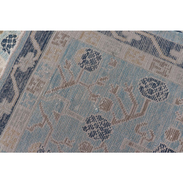 Turkish Khotan Designed Runner With Pomegranate Design in Cream, Tan and Blues For Sale - Image 11 of 11