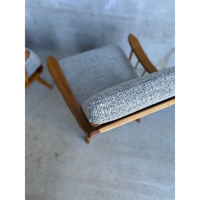 Wood 1940s Conant Ball Solid Maple Lounge Chairs, Restored Pair For Sale - Image 7 of 11
