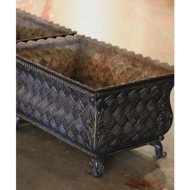 Metal Pair of 19th Century French Polished Iron Jardinières With Basket Weave Decor For Sale - Image 7 of 11