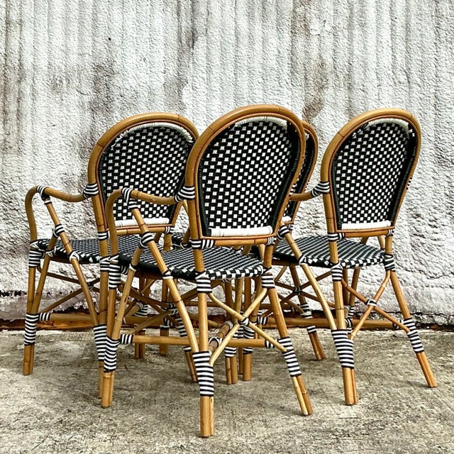 Vintage Boho Woven Resin Rattan Cafe Chairs - Set of 4 For Sale In West Palm - Image 6 of 10