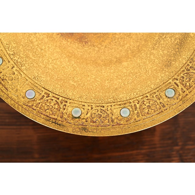 Tiffany Studios New York Bronze Doré Pedestal Bowl or Compote Dish With Abalone Inlay For Sale - Image 9 of 14