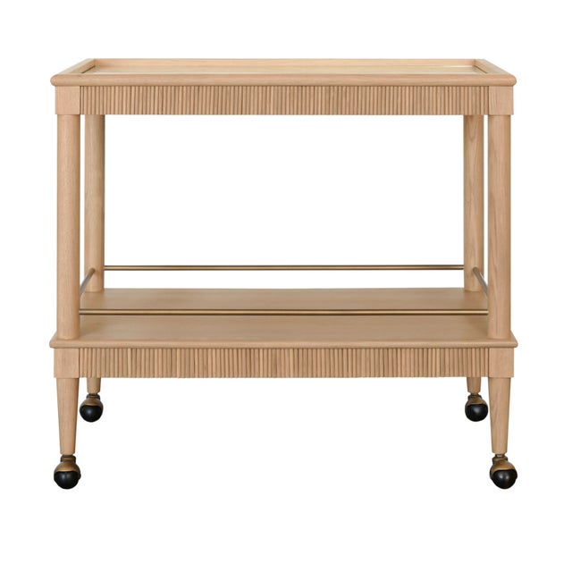Matthew Izzo Home Dublin Natural Oak Bart Cart With Mirrored Top and Brass Detail For Sale - Image 9 of 9