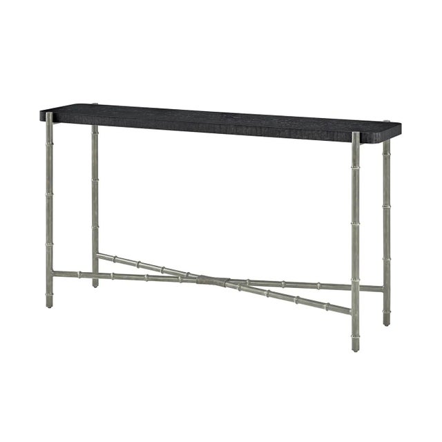 2020s Pair of Mid Century Black Burl Top Console Tables For Sale - Image 5 of 7