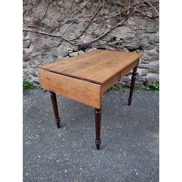 Vintage Pine Drop-Leaf Table with Turned Beech Legs, France, 1930s For Sale - Image 11 of 16