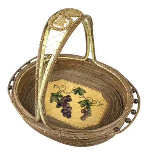Vintage Arts and Crafts Style Hand Painted Top Handle Basket