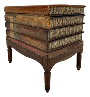 Antique English Traditional Figurative Faux Book Stack Lidded Side Table