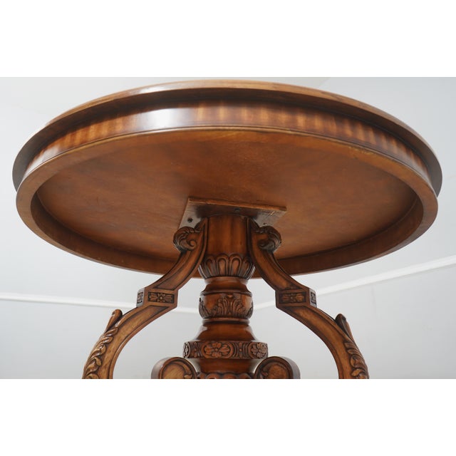 Walnut Round Ornate Base Center Table For Sale - Image 13 of 13