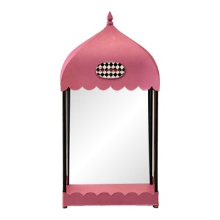 Vintage Pink-Parisian Whimsy Shelf-Mirror | French Cafe Style With Scalloped Base For Sale