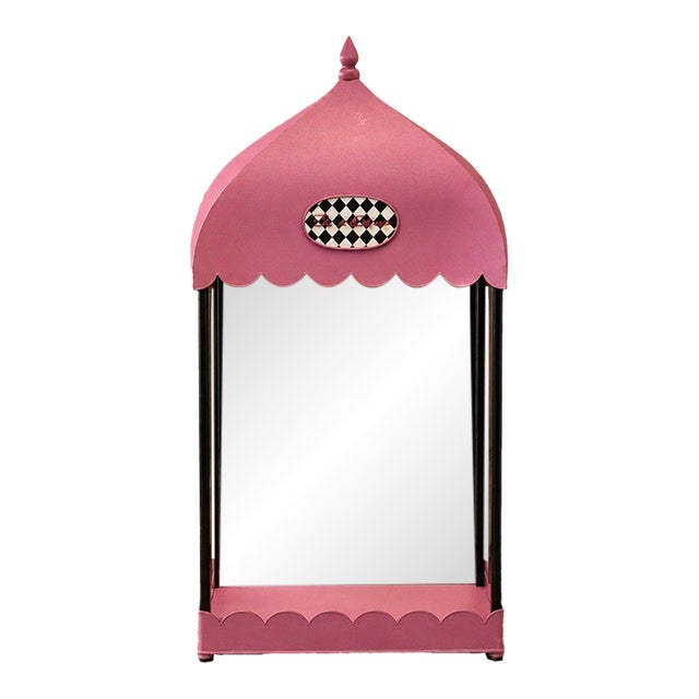 Vintage Pink-Parisian Whimsy Shelf-Mirror | French Cafe Style With Scalloped Base For Sale