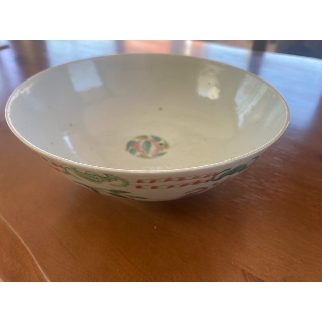 Vintage Chinese Famille Rose Porcelain Peach Longevity Bowl For Sale - Image 4 of 8