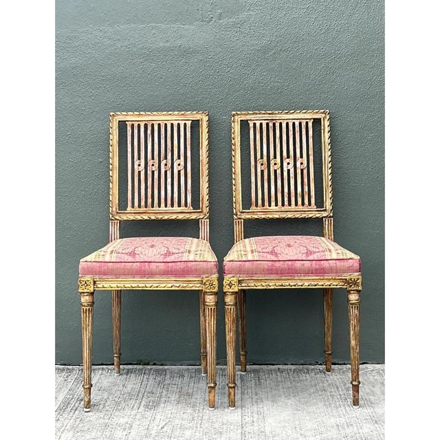 Vintage Swedish Chippendale Gilt Wood Side Chairs - Pair For Sale - Image 4 of 12