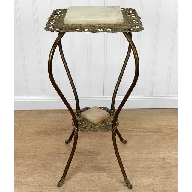 Antique Victorian Two-Tier Onyx Plant Stand Pedestal Table For Sale - Image 4 of 11