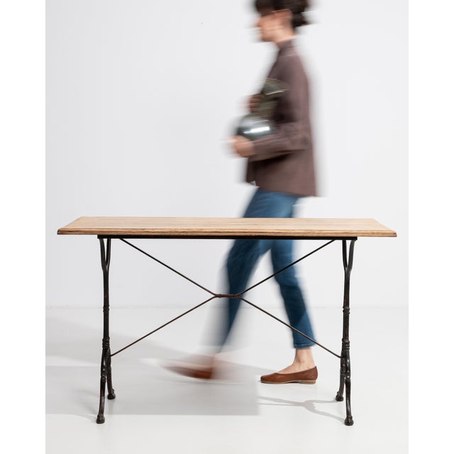 French Provincial Mid 20th Century Cast Iron Bistro Table With Oak Top For Sale - Image 3 of 9
