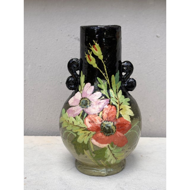 19th Century French Flowers Majolica Vase Theodore Lefront Height / 6.2 inches . Diameter / 3.5 inches.