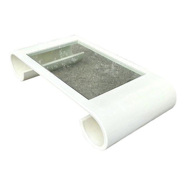 Vintage Boho Linen Wrapped Scroll Coffee Table For Sale