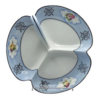 Vintage Reinhold Schlegelmilch Porcelain Divided Trefoil Candy Dish With Flowers For Sale