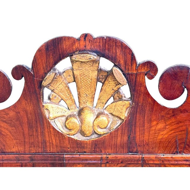 An Attractive George II Period Walnut Wall Mirror Having Elegant Fret Carved Frame, with Central Set Gilt Cartouche...