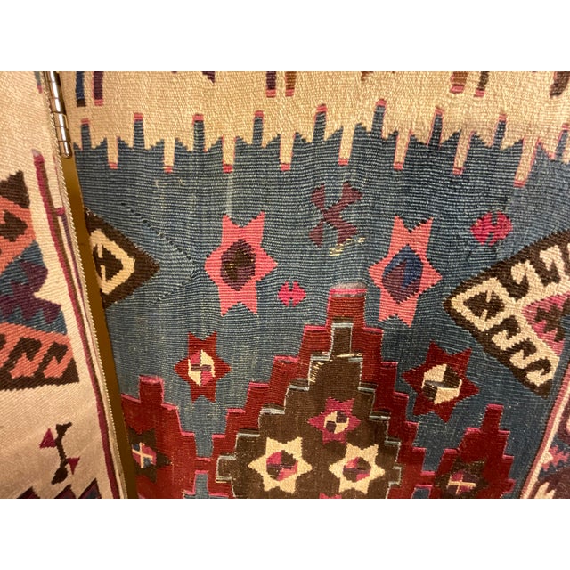 Blue One-of-a-Kind Custom Antique Flat-Weave Oriental Kilim Folding Screen For Sale - Image 8 of 18