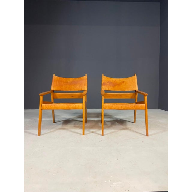 Vintage Wooden Armchairs with Leather Upholstery, 1940s, Set of 2 For Sale - Image 12 of 13