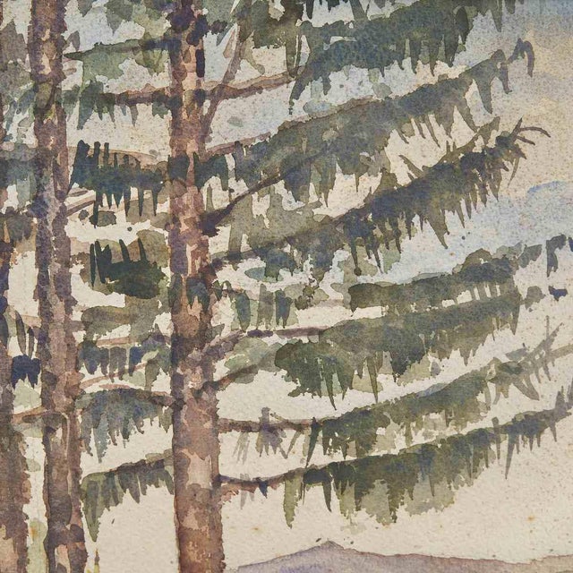 Charming Watercolor by Antonio Bonetti, 1950s, depicting a mountain landscape.