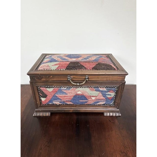 Mid 20th Century Oversized Vintage Victorian Style Fruitwood and Needlepoint Upholstered Chest For Sale - Image 5 of 5