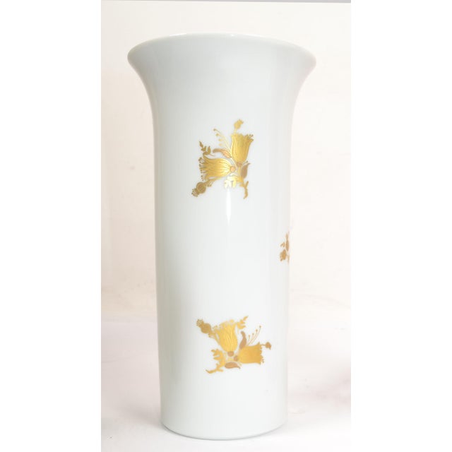 Mid-Century Modern 1960s Original Rosenthal White Porcelain Flower Vase Hand Painted Gold Leaf Flowers For Sale - Image 3 of 12