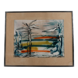 Framed Signed J. Akston "Lethal Danger, 1973" Oil and Paper Painting
