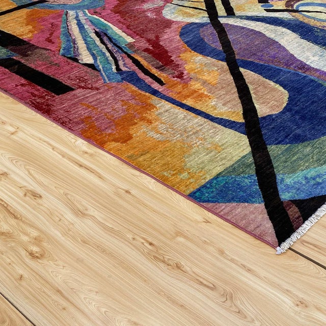 Textile After Wassily Kandinsky Modern Hand-Knotted Wool Rug - 4'3" X 5'7" For Sale - Image 7 of 18
