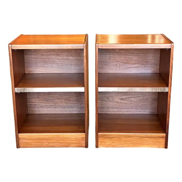 Pair of Mid Century Modern Teak Nightstands W/ Open Shelving c.1960 For Sale
