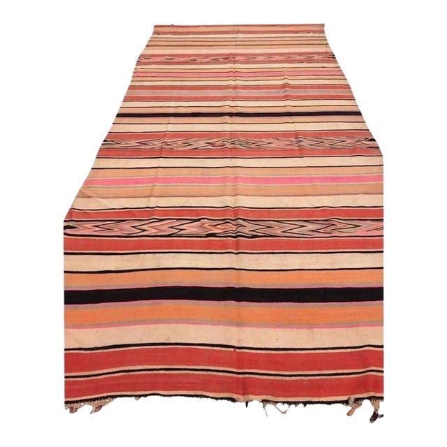 Vintage Moroccan Berber Striped Wool Kilim Rug, 5'4" x 11'6" For Sale