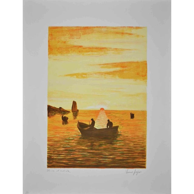 Modern Unknown, Sunset, Original Lithograph, 1970s For Sale - Image 3 of 3